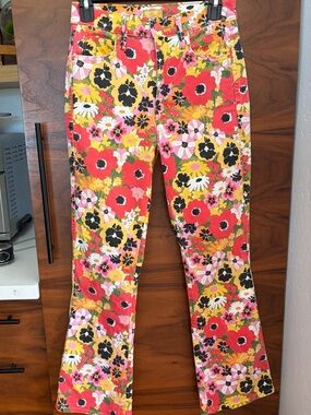 Mother Mid Rise Smokin' Double Flood Jeans Flowers Al Fresco Anthropologie 26